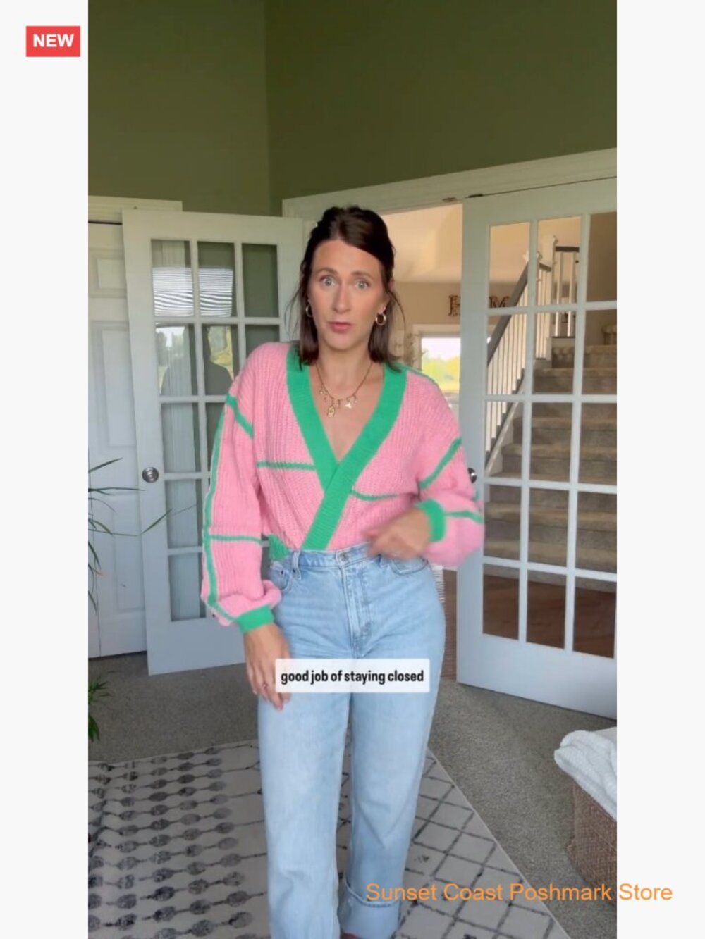 Color Block Crop Cardigan Top Bishop Long Sleeve Open Front Sweater - Picture 7 of 7
